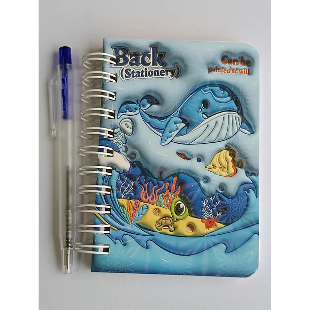 Mini Libreta 3d Diseño De Ballena Espiral Y Lápiz 11 X 8 Cm