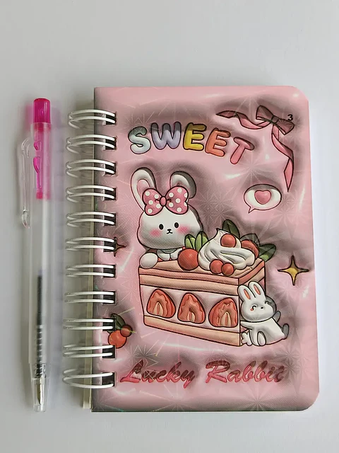 Mini Libreta Con Diseño De Conejo Espiral Y Lápiz 11 X 8 Cm