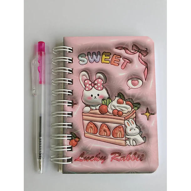 Mini Libreta 3d Diseño De Conejo Espiral Y Lápiz 11 X 8 Cm