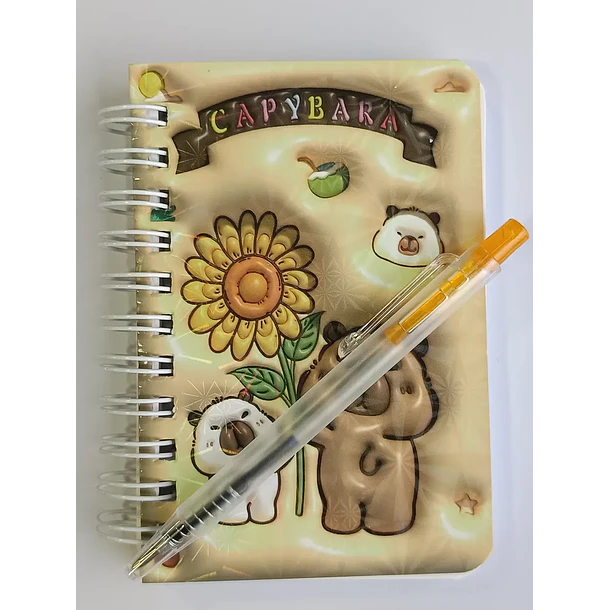 Mini Libreta 3d Diseño De Capibara Espiral Y Lápiz 11 X 8 Cm 3