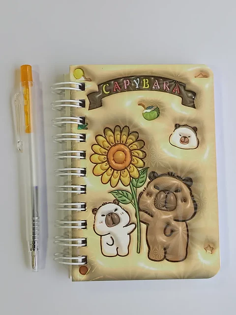 Mini Libreta Con Diseño De Capibara Espiral Y Lápiz 11 X 8 Cm