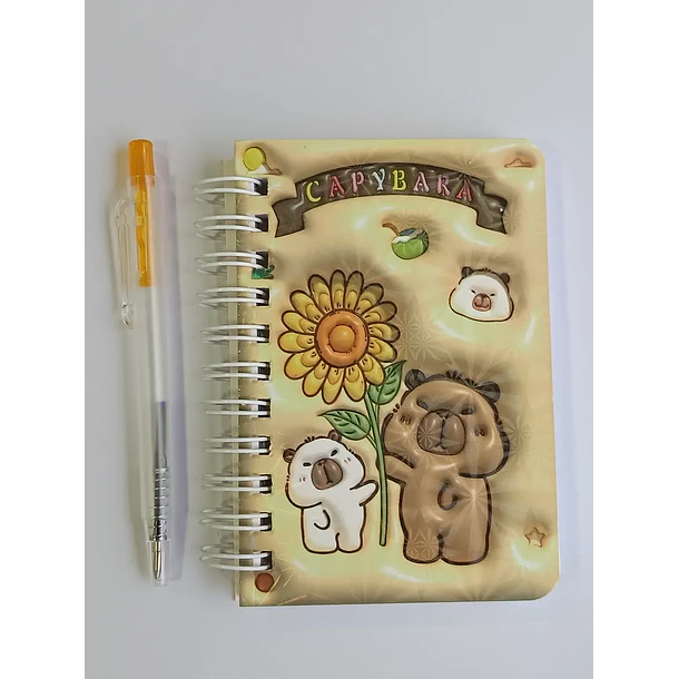 Mini Libreta 3d Diseño De Capibara Espiral Y Lápiz 11 X 8 Cm