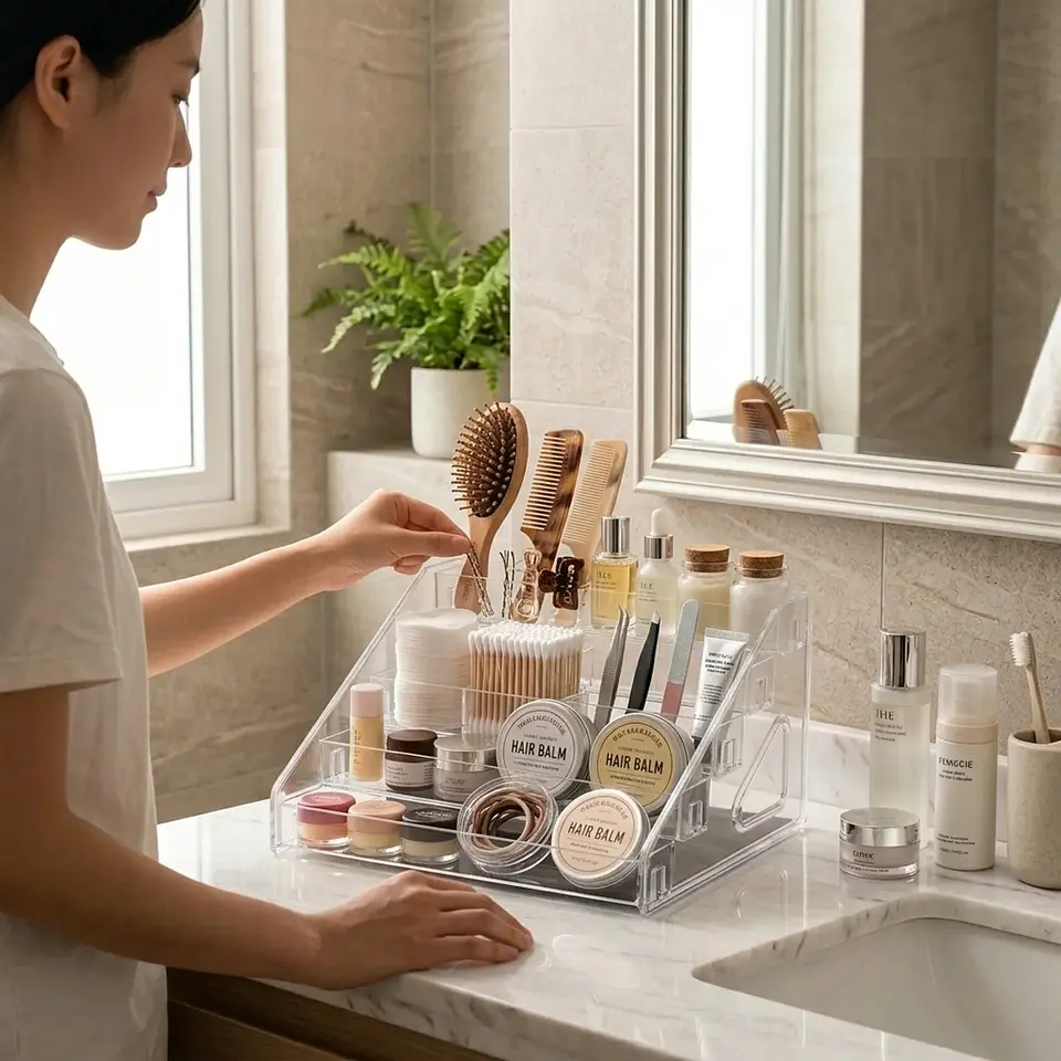 Organizador De Maquillaje Cosméticos Acrílico Transparente 31x21x13 cm 2