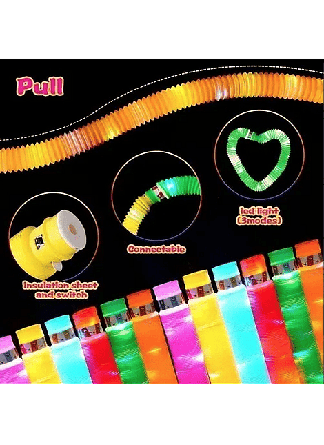 Pack 6 Pop Tubes Tubos Con Luces Led Juguete Antiestrés