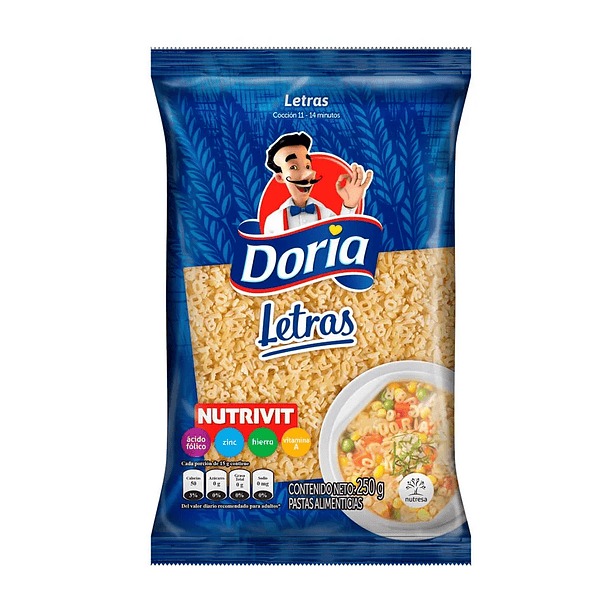 PASTA DORIA LETRAS 250g UND 