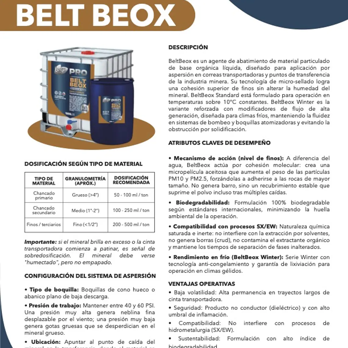 BeltBeox – Supresor de Polvo para Correas Transportadoras | IBC 1.000 L 2