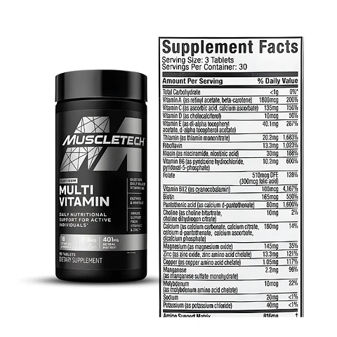 MuscleTech, multivitamínico Platinum, 180 tab