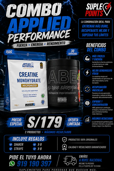 Combo Applied Nutrition Creatina 150g + Pre entreno ABE