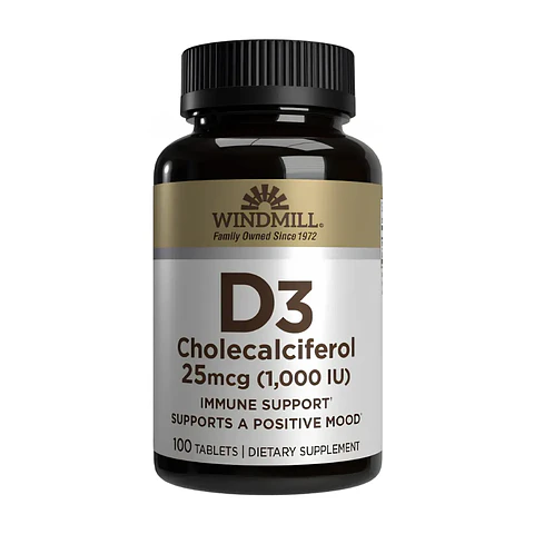 Vitamina D3 WINDMILL 25 mcg (1000IU) - 100 Tabletas