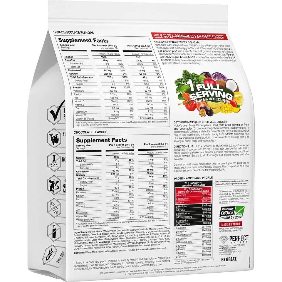 Ganador de peso HULK MASS GAINER 10 lb Perfect Sports - Vanilla Ice Cream 2