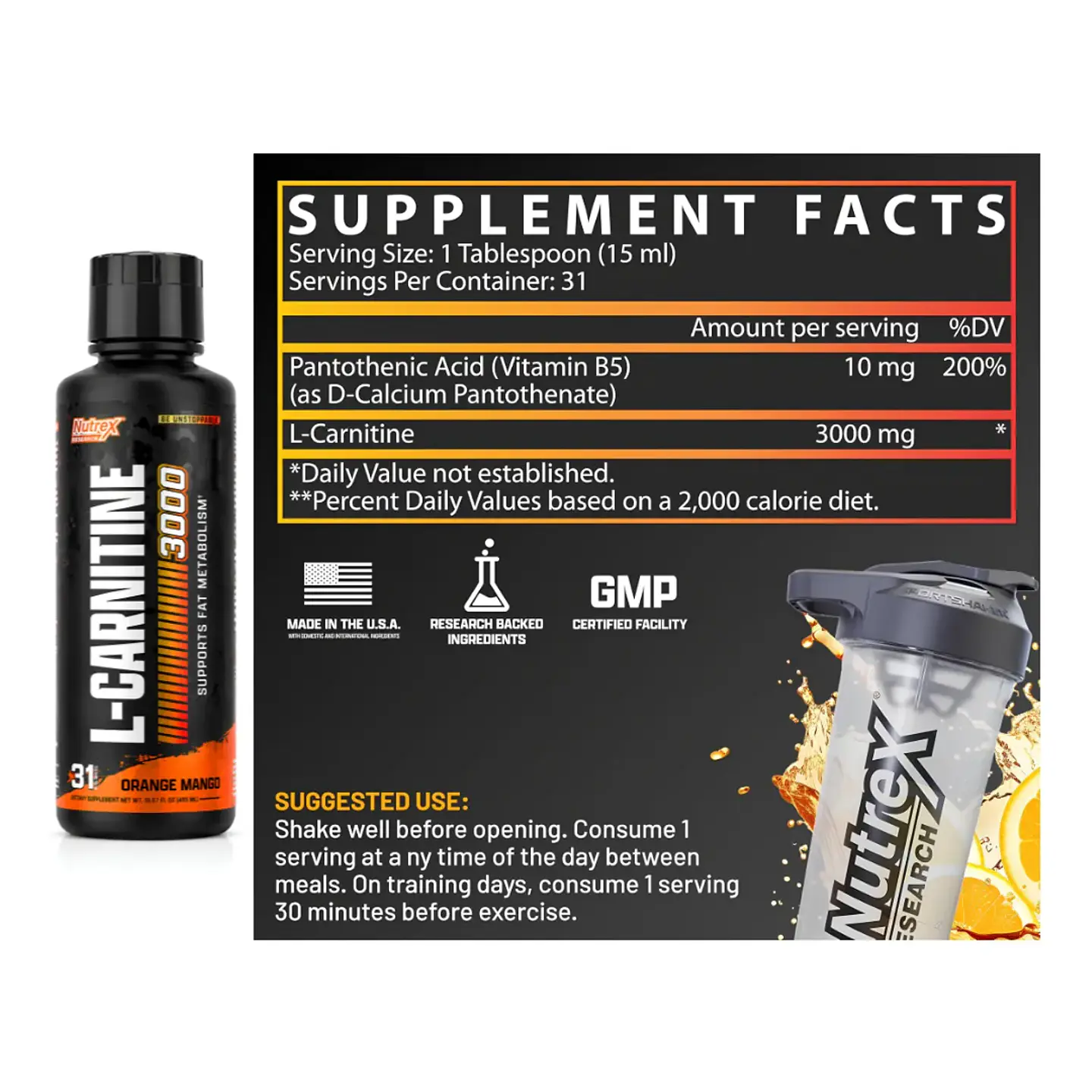 L-Carnitina Liquida NUTREX RESEARCH L-Carnitine 3000 MG - 31 Servicios  4
