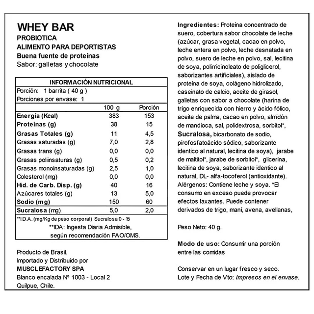 Whey Bar 40gr Probiotica