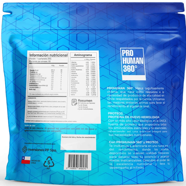 Protegg Proteína de Huevo Hidrolizada 1.5kg 60 Servicios