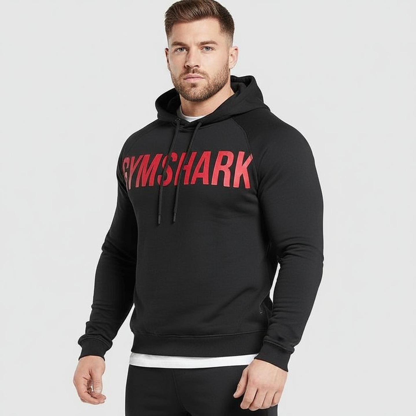 Poleron Capucha Gymshark - Negro con rojo 1