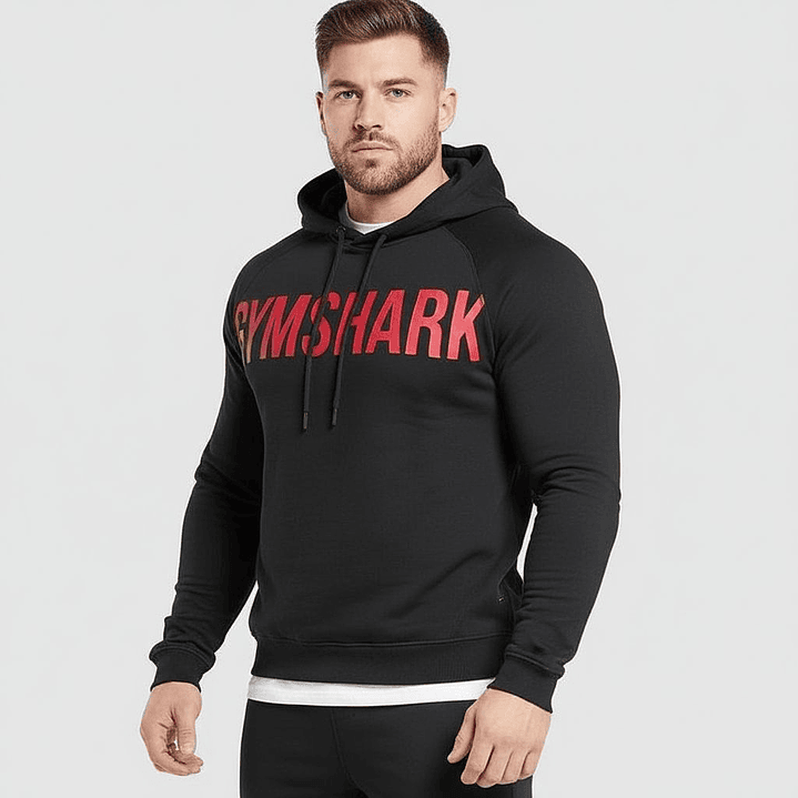Poleron Capucha Gymshark - Negro con rojo 1