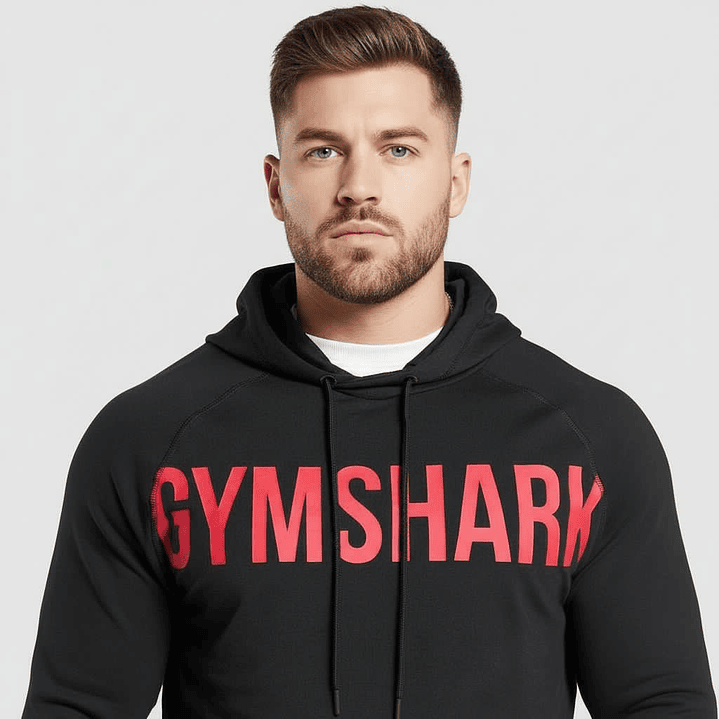 Poleron Capucha Gymshark - Negro con rojo 2