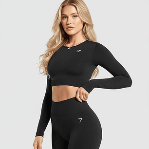 Top corto de manga larga sin costuras Gymshark - Negro