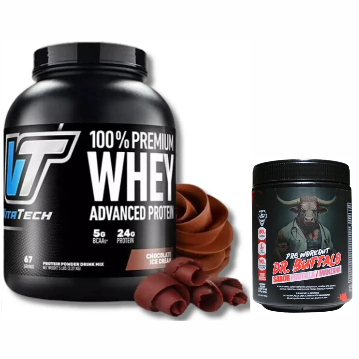 Pack 100% Premium whey Advanced Protein 5 lbs + Pre Workout Dr. Buffalo Labz 460gr 30 servicios 1