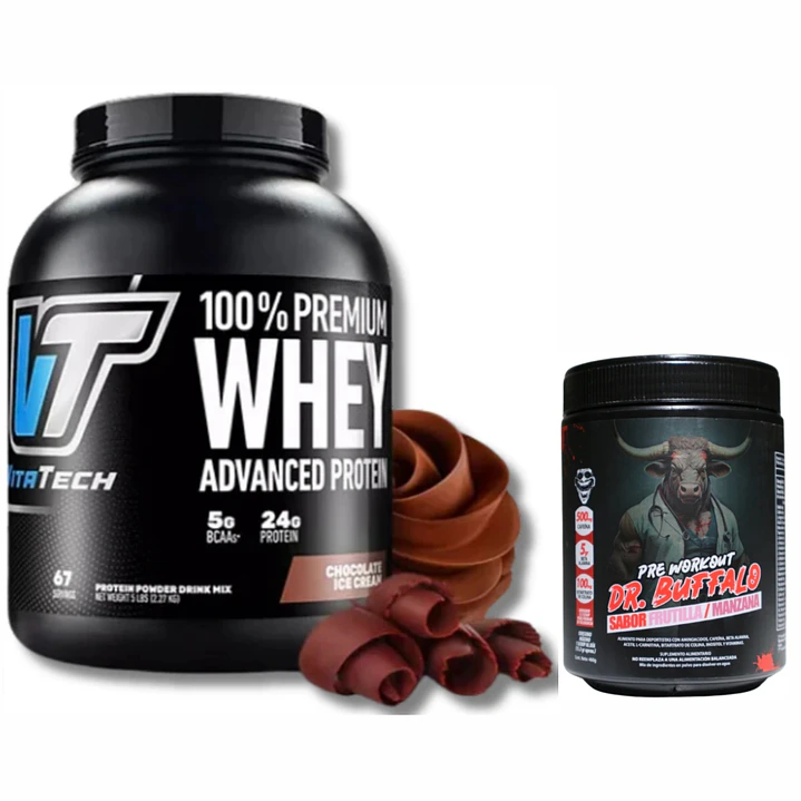 Pack 100% Premium whey Advanced Protein 5 lbs + Pre Workout Dr. Buffalo Labz 460gr 30 servicios 1