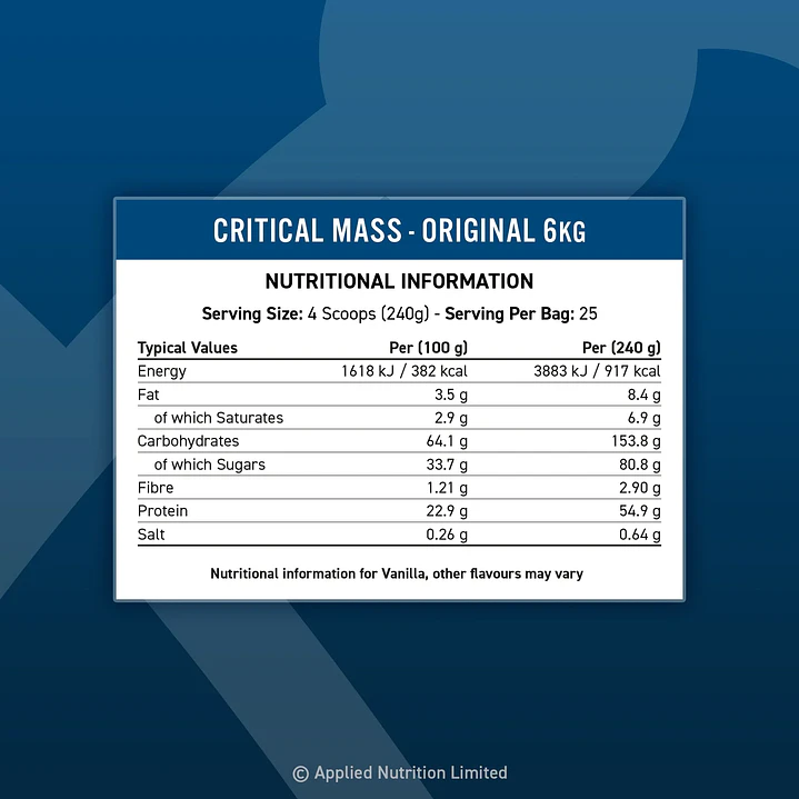 Critical Mass High Calorie Gainer - 6kg 7