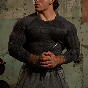 8066 - Compresion Superman Manga Larga - Negro