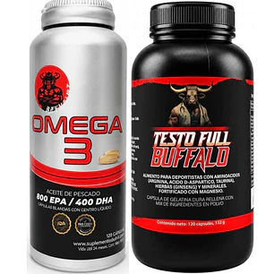 Pack Omega 3 Buffalo Labz 120 Cápsulas + Testo Full Buffalo 120 capsulas