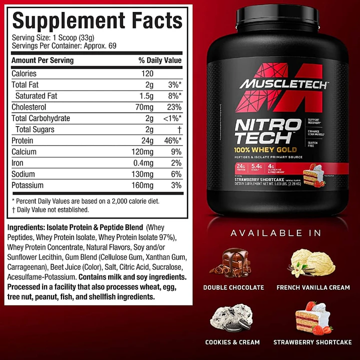 Pack Nitro Tech 100% Whey Gold 5 lb + Creatina 100% monohydrate Buffalo Labz 300gr 3