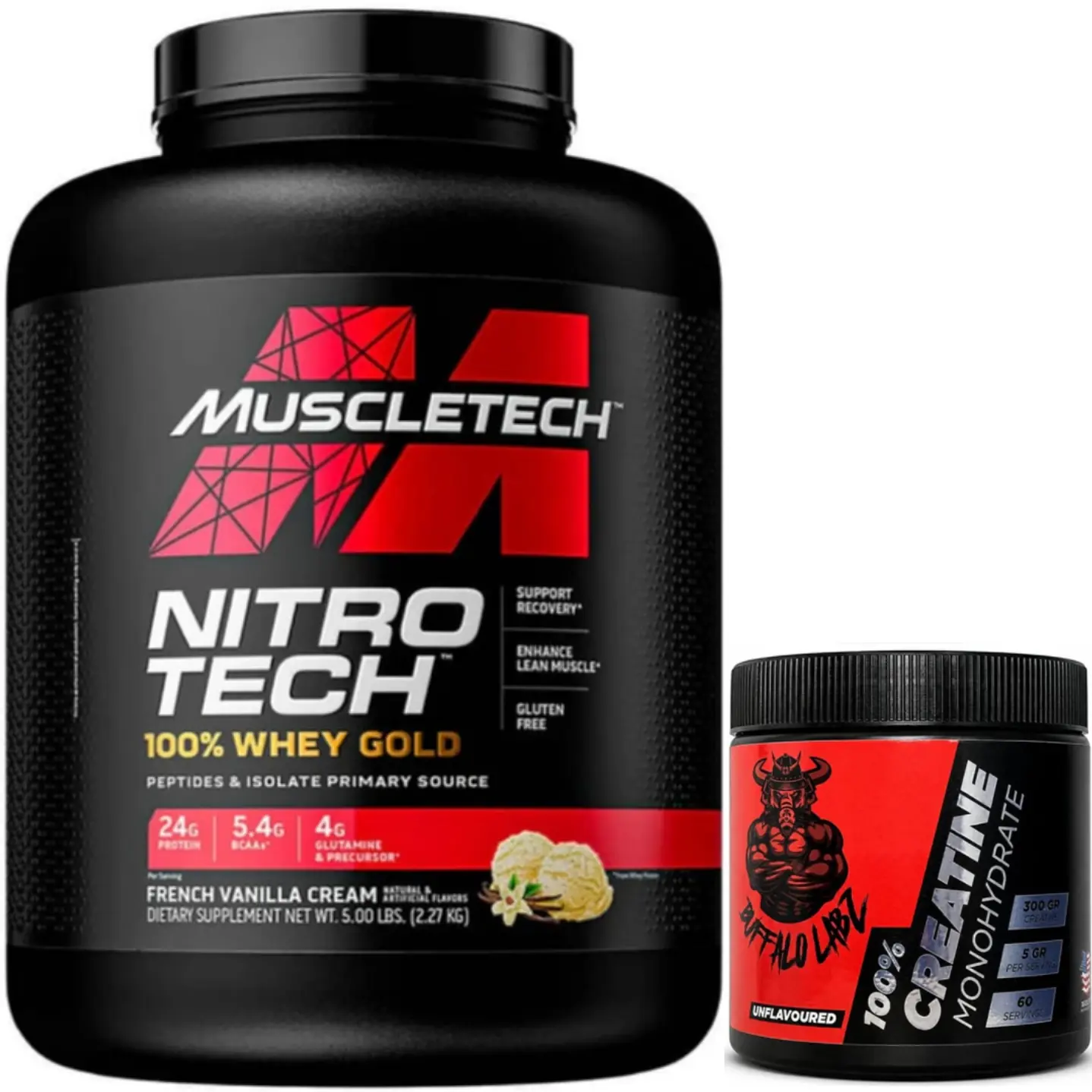 Pack Nitro Tech 100% Whey Gold 5 lb + Creatina 100% monohydrate Buffalo Labz 300gr 1