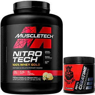 Pack Nitro Tech 100% Whey Gold 5 lb + Creatina 100% monohydrate Buffalo Labz 300gr