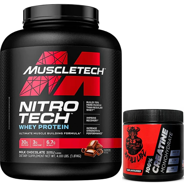 Pack Nitro Tech Whey Protein 4 lb + Creatina 100% monohydrate Buffalo Labz 300gr 1