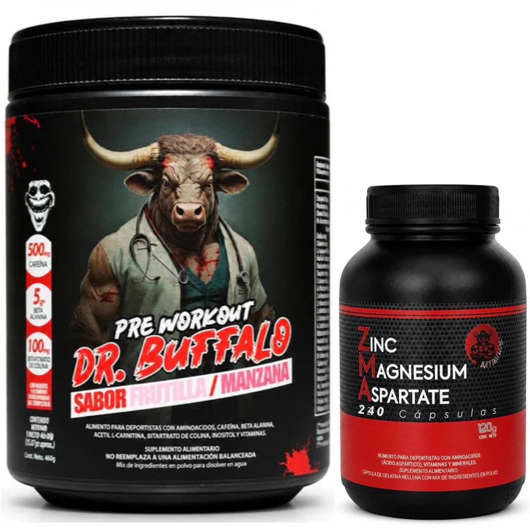 Pack Pre Workout Dr. Buffalo Labz 460gr 30 servicios + ZMA Buffalo Labz 240 cápsulas