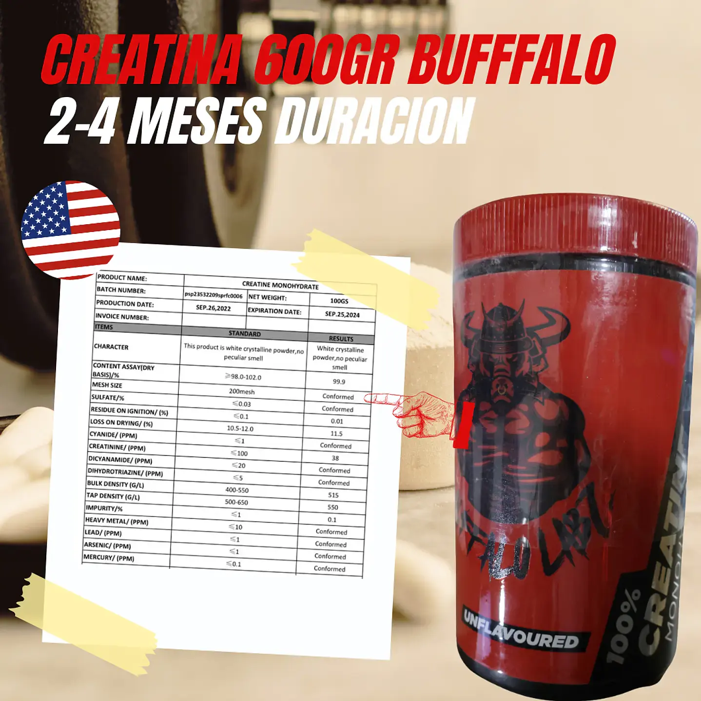 Pack 12 Creatina 100% monohydrate Buffalo Labz 600gr 3