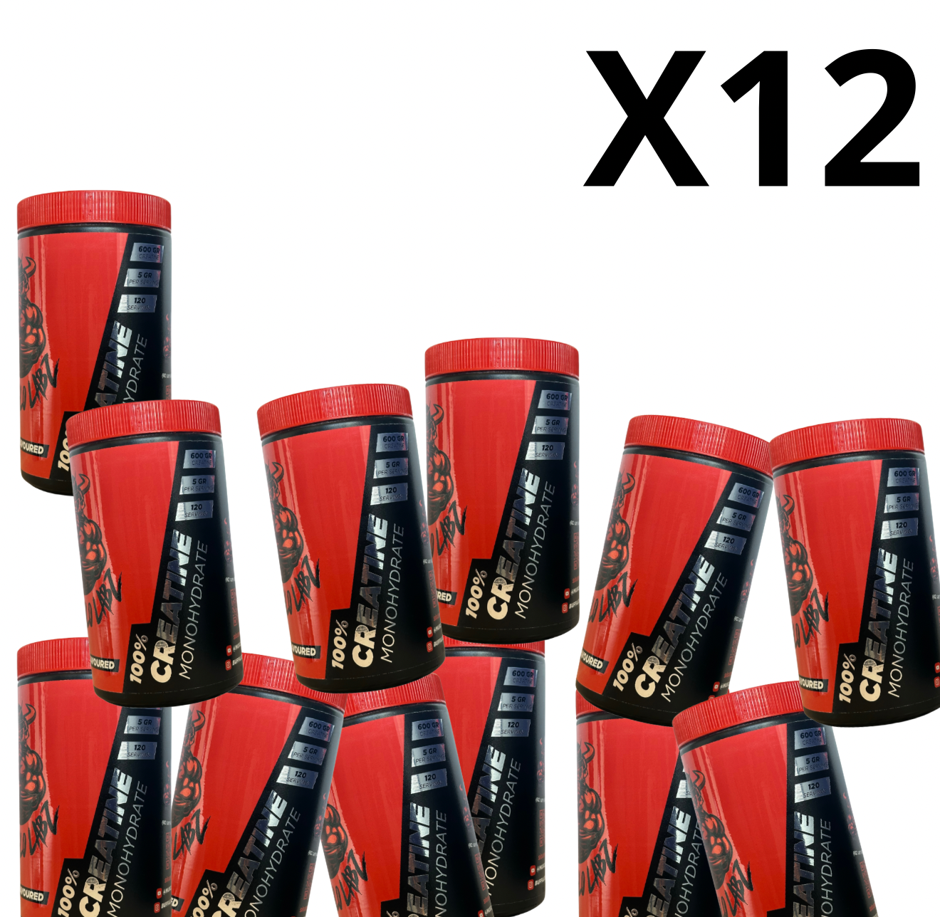 Pack 12 Creatina 100% monohydrate Buffalo Labz 600gr