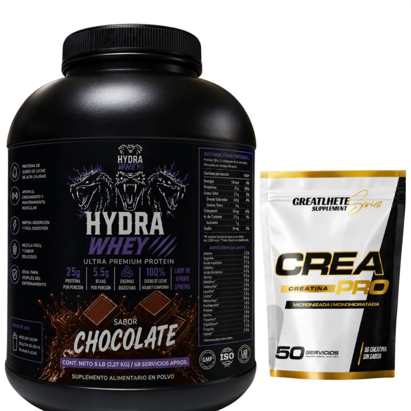 Pack Hydra Whey Ultra Premium Protein 5 lb + Crea Creatine Pro 250gr 1