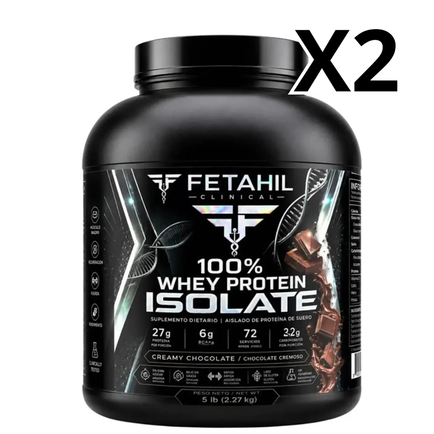 Pack 2 100% Whey Protein Isolate Fetahil - 2,2kg 1