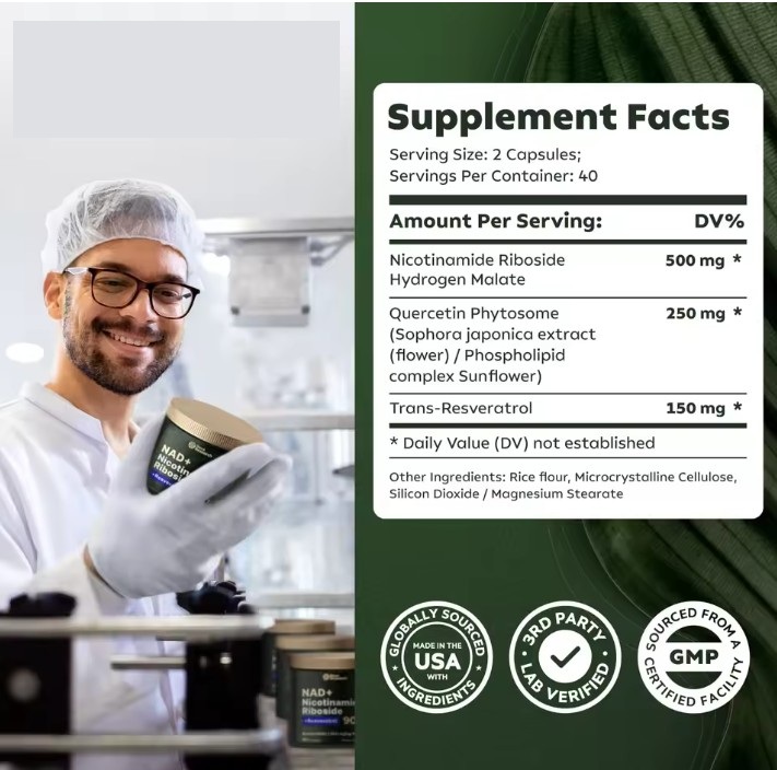 Cuidado Celular Anti-Envejecimiento: NAD+ Nicotinamida + Resveratrol – 80 cápsulas 5