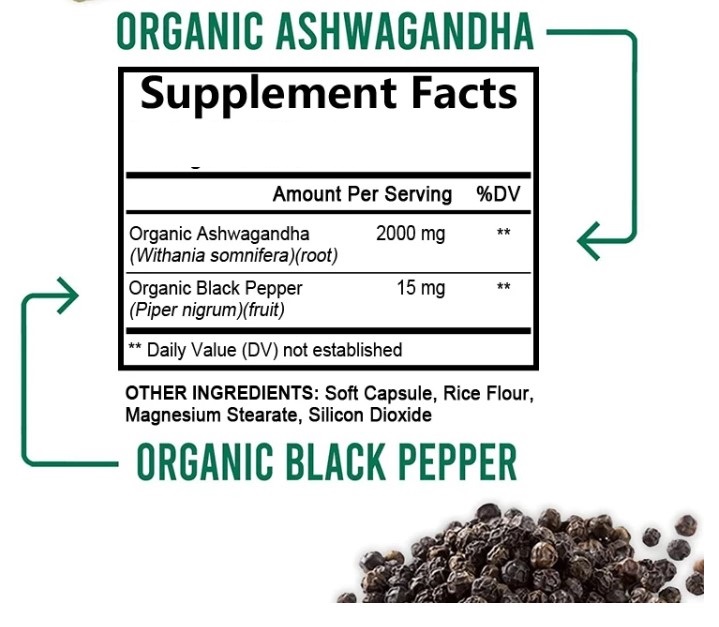 Ashwagandha de Extracto Orgánico 2000 mg – Kit 3 frascos (90 cápsulas en total) 2