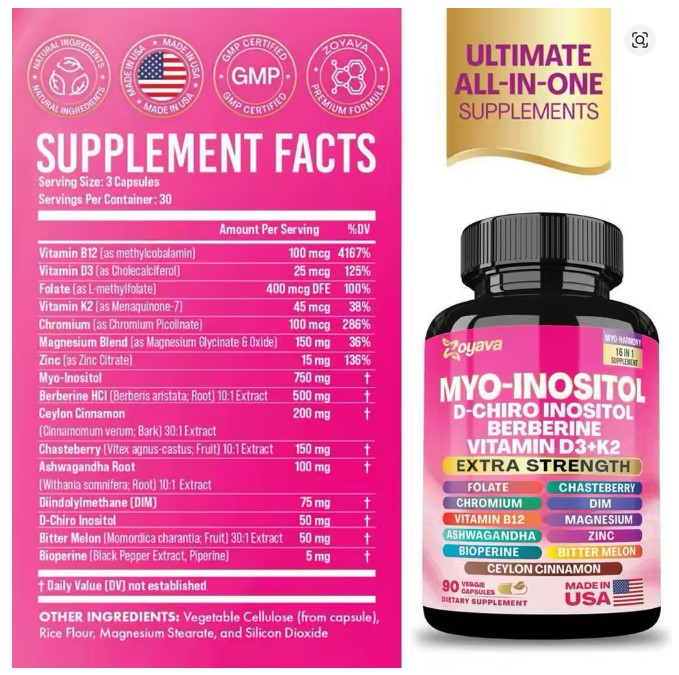 Myo-Inositol + D-Chiro Inositol con Vitaminas y Minerales – 90 cápsulas 3