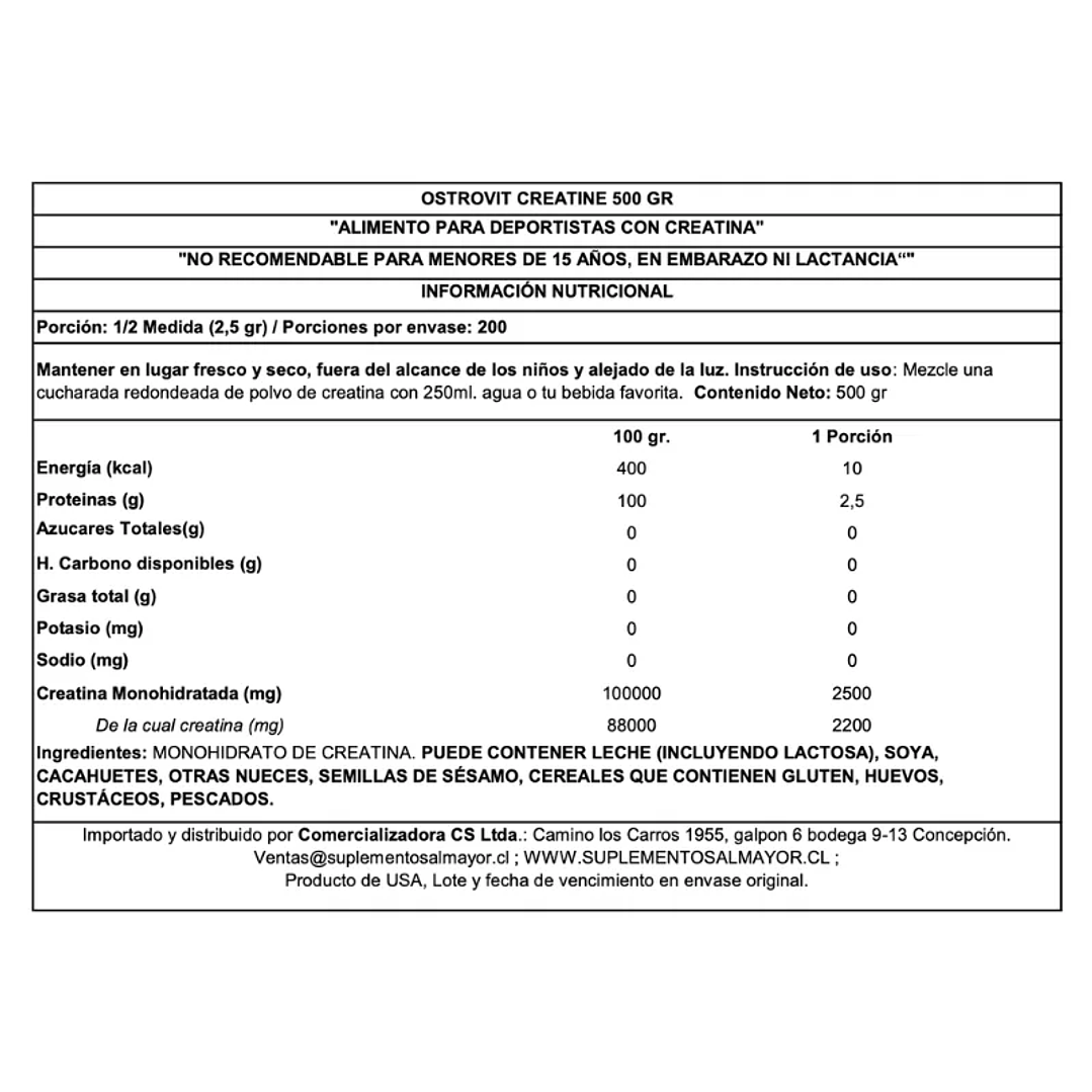 CREATINA Ostrovit Monohydrate – 500 grs / 200 servicios 2