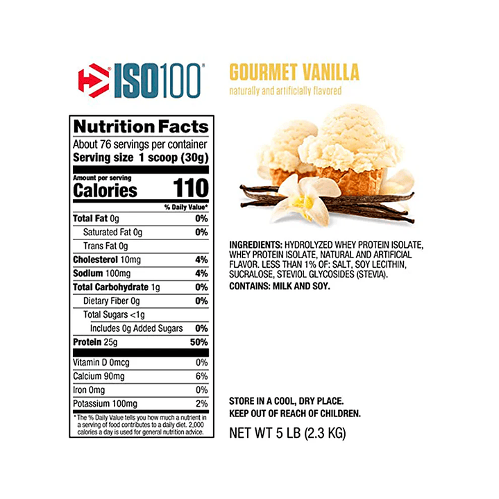 ISO 100 Hydrolyzed - 5 lbs / 76 servicios, gourmet vainilla 2