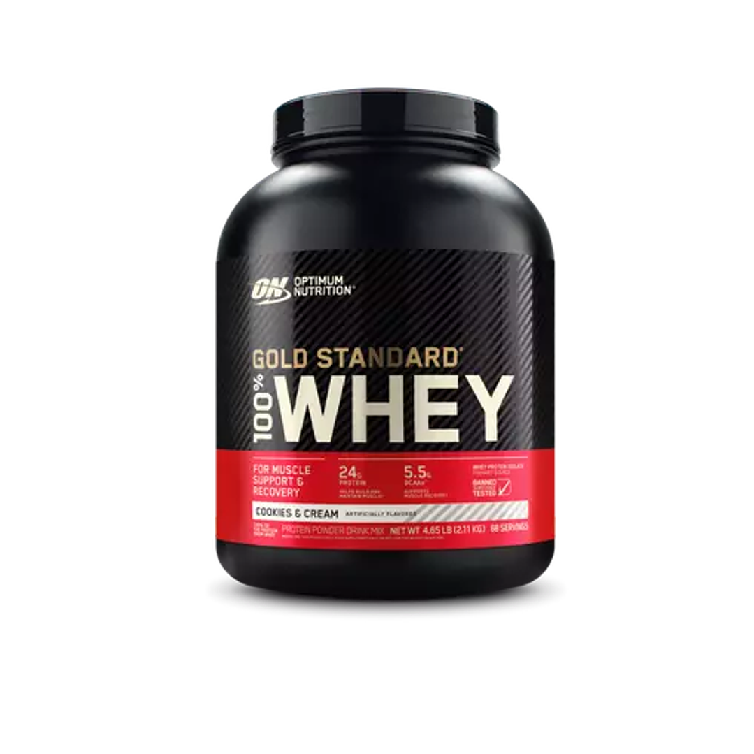 GOLD STANDARD 100% Whey – 4.65 lbs / 68 servicios, cookies & cream 1