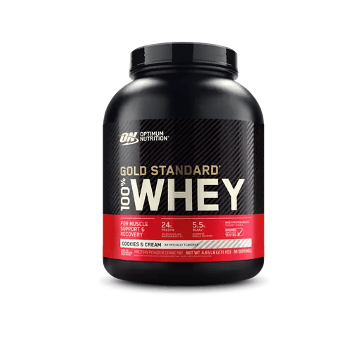 GOLD STANDARD 100% Whey – 4.65 lbs / 68 servicios, cookies & cream 1
