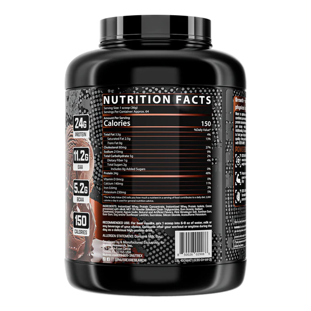 100% WHEY NUTREX 5 LB 64 serv Chocolate	enero-2028	$54.000 2