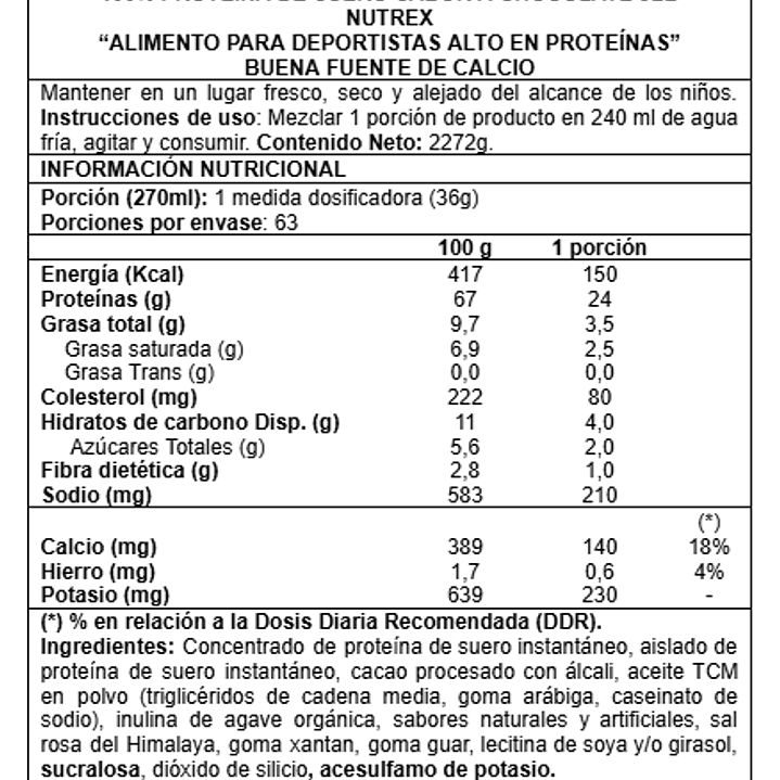 100% WHEY NUTREX 5 LB 64 serv Chocolate	enero-2028	$54.000 3