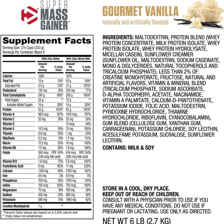 Super MASS GAINER – 12 lbs / 16 servicios, gourmet vainilla 2