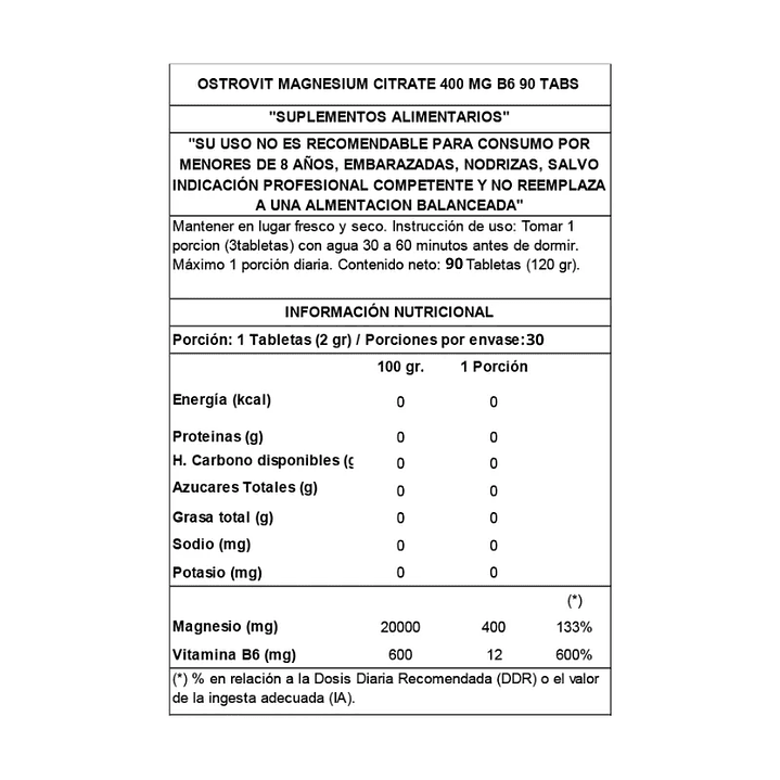 MAGNESIUM Citrate 400 mg + B6 – 90 tabs / 30 servicios 2