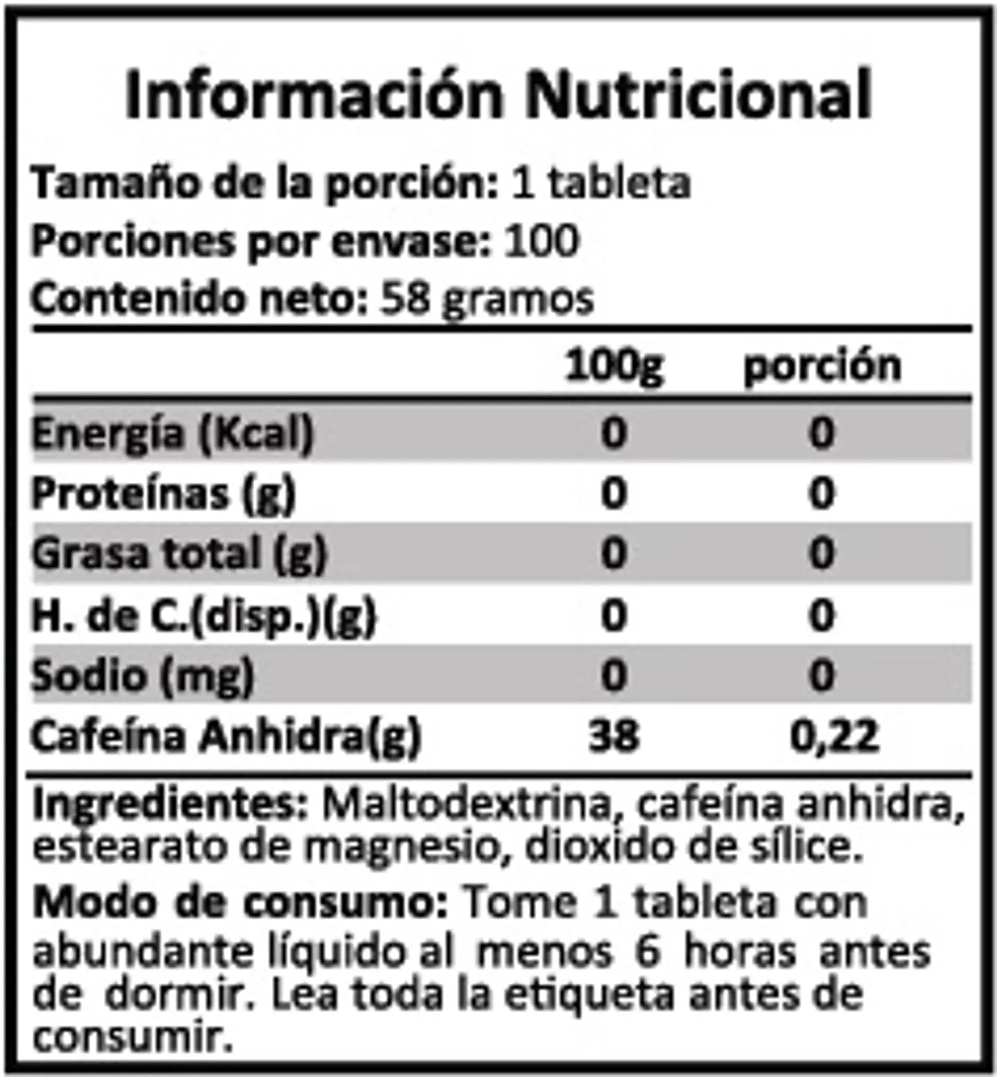 Cafeína Anhidrida 100 tabletas 220mg- Magmagen 2