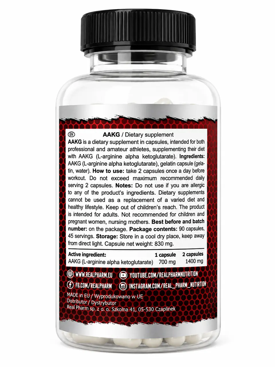 Arginina AKG 700mg 90caps Real Pharm 2