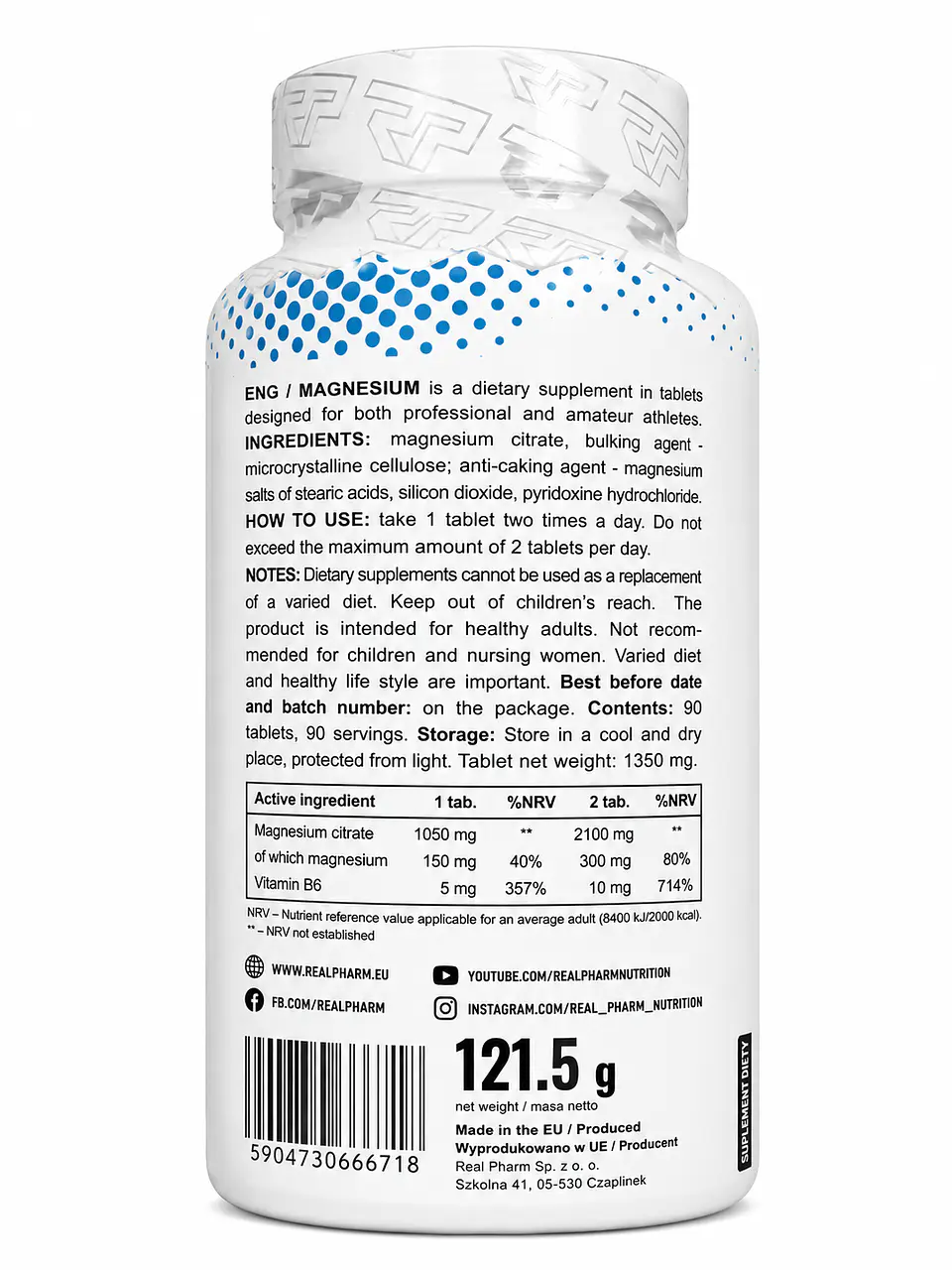 Citrato de Magnesio + B6 90 tabletas Real Pharm 2