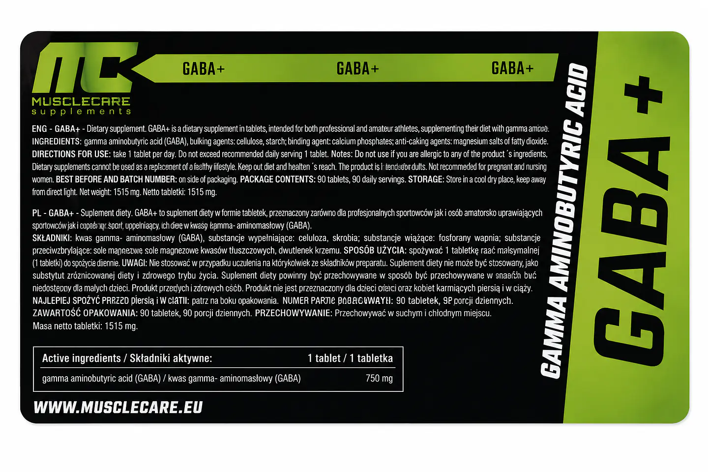 Gaba+ 90tabs 750mg Muscle Care 2